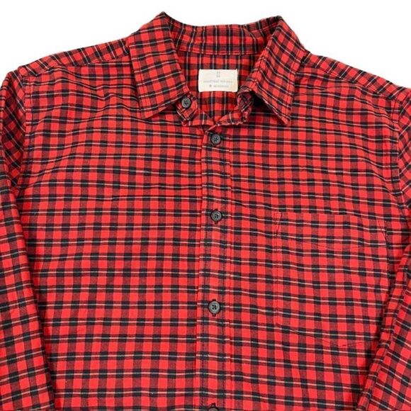Mutual Weave Red Black Men's Plaid Button Front Shirt Stretch Size Medium - Picture 3 of 10